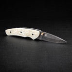 Barca Damascus Steel Folding Knife // Carved Bone Handle