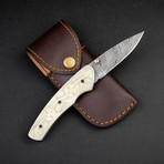 Barca Damascus Steel Folding Knife // Carved Bone Handle