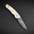 Barca Damascus Steel Folding Knife // Carved Bone Handle