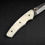 Barca Damascus Steel Folding Knife // Carved Bone Handle