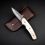 Barca Damascus Steel Folding Knife // Carved Bone Handle