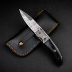 de Gaulle Damascus Steel Folding Knife // Damascus Steel Bolster