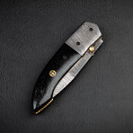 de Gaulle Damascus Steel Folding Knife // Damascus Steel Bolster