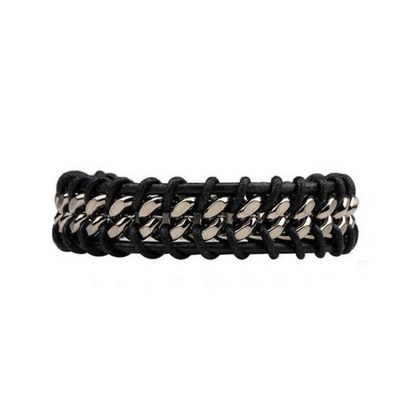 Chain + Leather Bracelet // Black + Silver