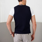 Jacquard Woolen Buttoned Up Vest // Navy Blue + Burgundy (XS)