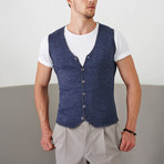 Jacquard Woolen Button Up Vest // Gray + Royal Blue (2XL)