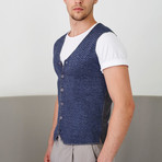 Jacquard Woolen Button Up Vest // Gray + Royal Blue (2XL)