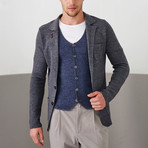 Jacquard Woolen Button Up Vest // Gray + Royal Blue (2XL)