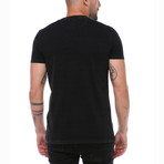 Ribbed Indigo Dye Piquet T-Shirt + Pirate Patch // Black (XL)