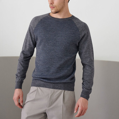 Raglan Cut Jacquard Woolen Pullover // Gray Melange (XS)