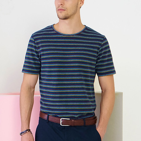 Striped Indigo Dye Jersey T-Shirt // Indigo Blue (XS)