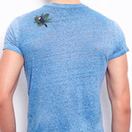 Linen Vintage T-Shirt + Embroidery // Royal Blue (S)