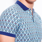 Polo Shirt With Diamond Print // Navy Blue (2XL)