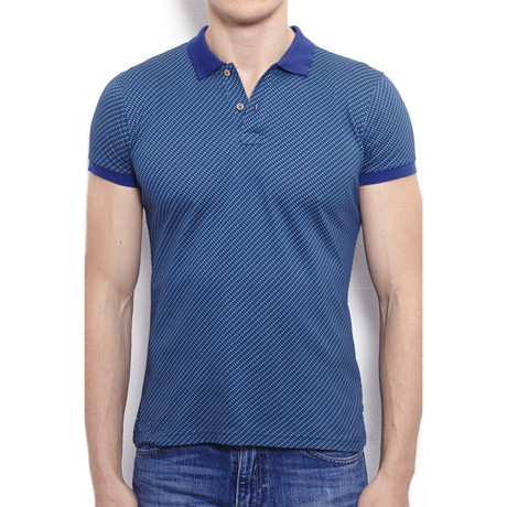 Polo Shirt With Allover Geometric Print // Navy Blue (XS)