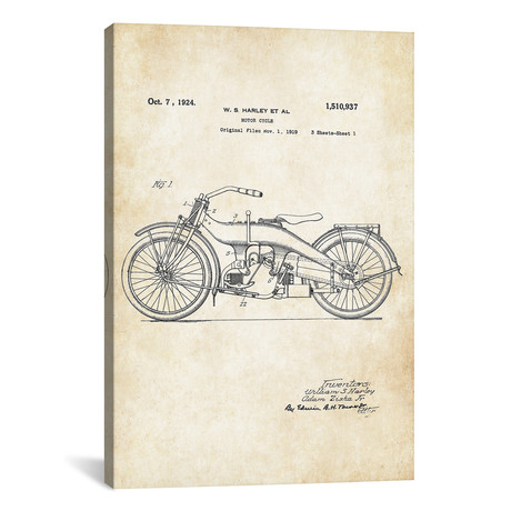 Harley Davidson Motorcycle (1924) (12"W x 18"H x 0.75"D)