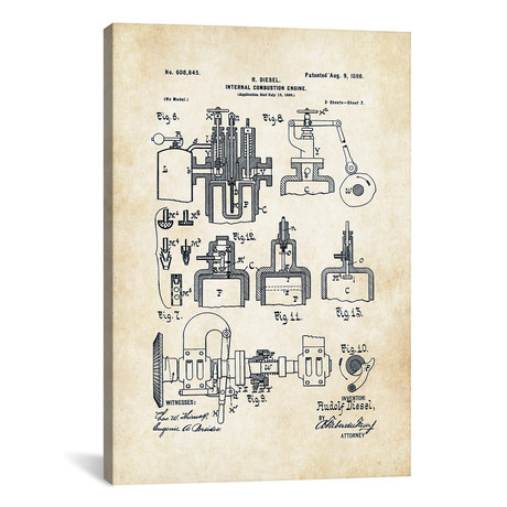 Diesel Engine (1898) // Patent77 (12"W x 18"H x 0.75"D)
