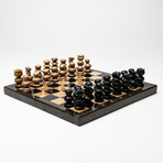 Small // Black + Brown Onyx Polished Chess Set