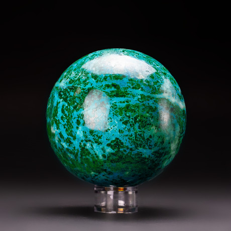 Large // Genuine Polished Chrysocolla Sphere + Round Acrylic Stand