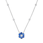 Estate 14k White Gold Flower Diamond + Sapphire Necklace // Pre-Owned