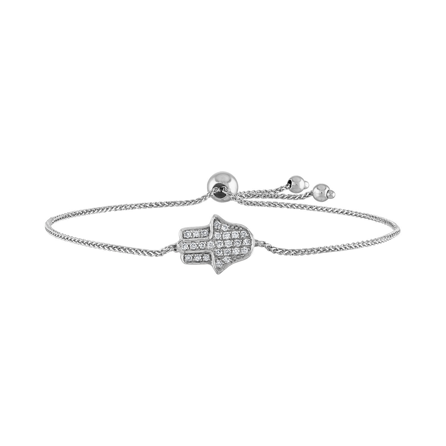 Estate 14k White Gold Hamsa Diamond Adjustable Bracelet // Pre-Owned