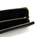 Zip-Around Quilted Wallet // Black + Gold