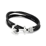 Sterling Silver + Leather Wrap Anchor Bracelet