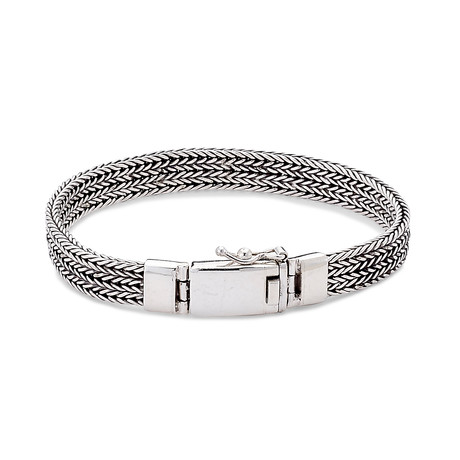 Sterling Silver Woven Chain Bracelet // Slide Insert Lock