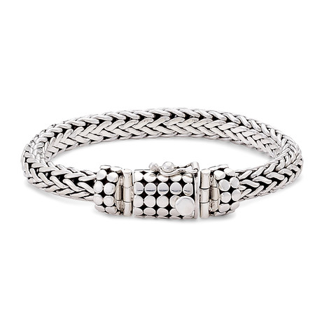 Sterling Silver Woven Chain Bracelet // Dot Design Lock