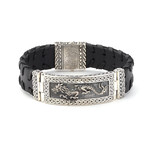 Sterling Silver + Leather Dragon Bracelet // Black