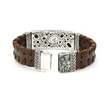 Sterling Silver + Leather Dragon Bracelet // Brown