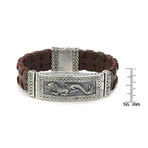 Sterling Silver + Leather Dragon Bracelet // Brown