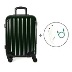 Super Charged Carry-On Spinner + Integrated Power Pack + Green Cable (Brushed Chrome)