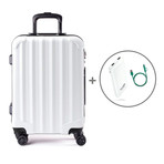 Super Charged Carry-On Spinner + Integrated Power Pack + Green Cable (Brushed Chrome)