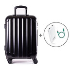 Super Charged Carry-On Spinner + Integrated Power Pack + Green Cable (Brushed Chrome)