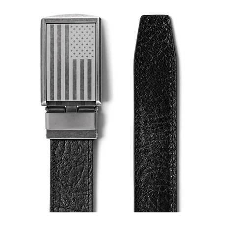 Top Grain Leather Belt // Black + Graphite Flag Buckle