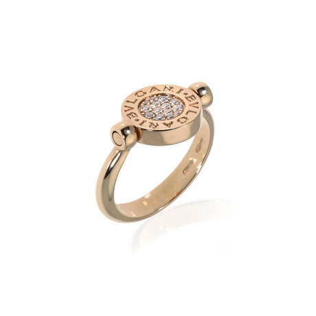 Bulgari Bulgari 18k Rose Gold Diamond + Jade Ring // Ring Size: 4.5