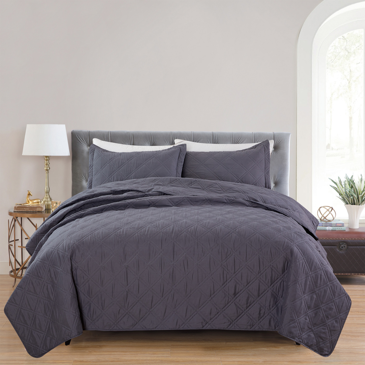 Christopher Knight Collection Double Diamond Quilt Set // Charcoal ...