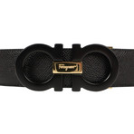 Salvatore Ferragamo // Reversible Leather 'Gancini' Buckle Belt // Black (38)