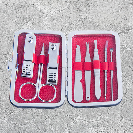 8-Piece Manicure + Pedicure Set // Silver Stainless Steel + Red