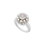 Mimi Milano 18k White Gold White Sapphire + White Cultured Pearl Ring // Ring Size: 6.5