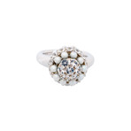 Mimi Milano 18k White Gold White Sapphire + White Cultured Pearl Ring // Ring Size: 6.5