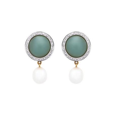 Mimi Milano 18k Two-Tone Gold Aquamarine Diamond + White Freshwater Pearl Earrings