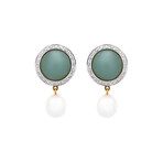 Mimi Milano 18k Two-Tone Gold Aquamarine Diamond + White Freshwater Pearl Earrings