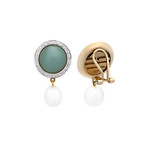 Mimi Milano 18k Two-Tone Gold Aquamarine Diamond + White Freshwater Pearl Earrings