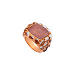 Mimi Milano 18k Rose Gold Rose Quartz + Rock Crystal Ring // Ring Size: 6.75