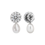 Mimi Milano 18k White Gold White Sapphire + White Cultured Pearl Earrings