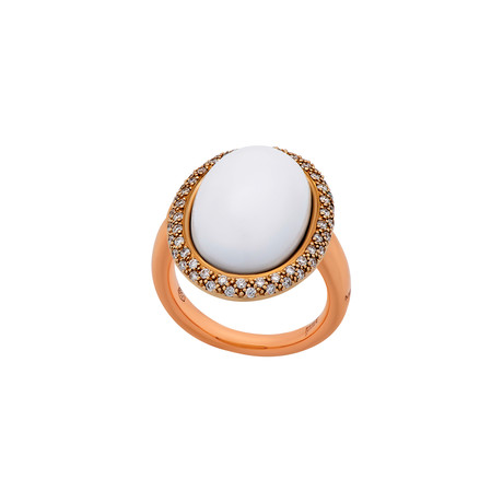 Mimi Milano 18k Rose Gold White Agate + Diamond Ring // Ring Size: 6.75