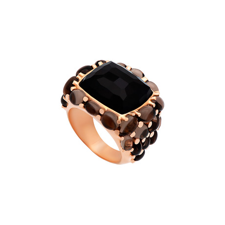 Mimi Milano 18k Rose Gold Black Agate + Smoky Quartz Ring // Ring Size: 8.25