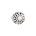 Mimi Milano 18k White Gold White Sapphire + White Cultured Pearl Ring // Ring Size: 6.25