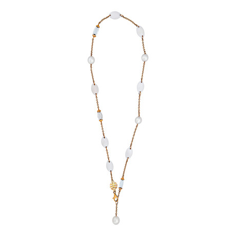 Mimi Milano 18k Rose Gold Crystal Rock White Agate + Pearl Necklace